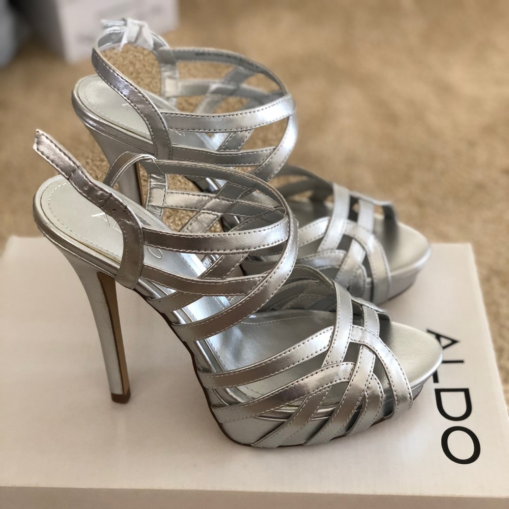 Aldo silver heel sandals, size 37, brand new